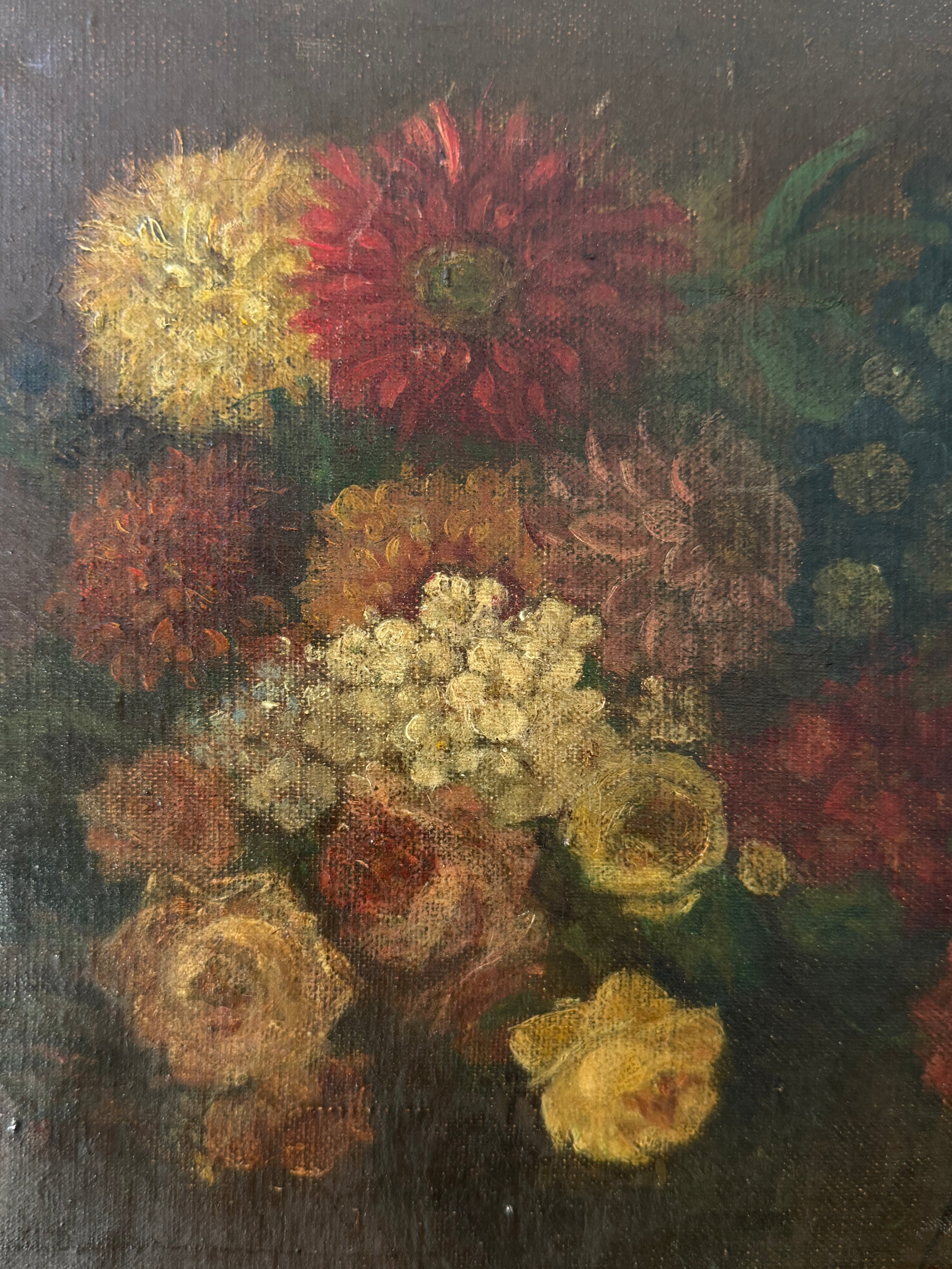 Victorian Still Life of Flowers, Oil on Canvas