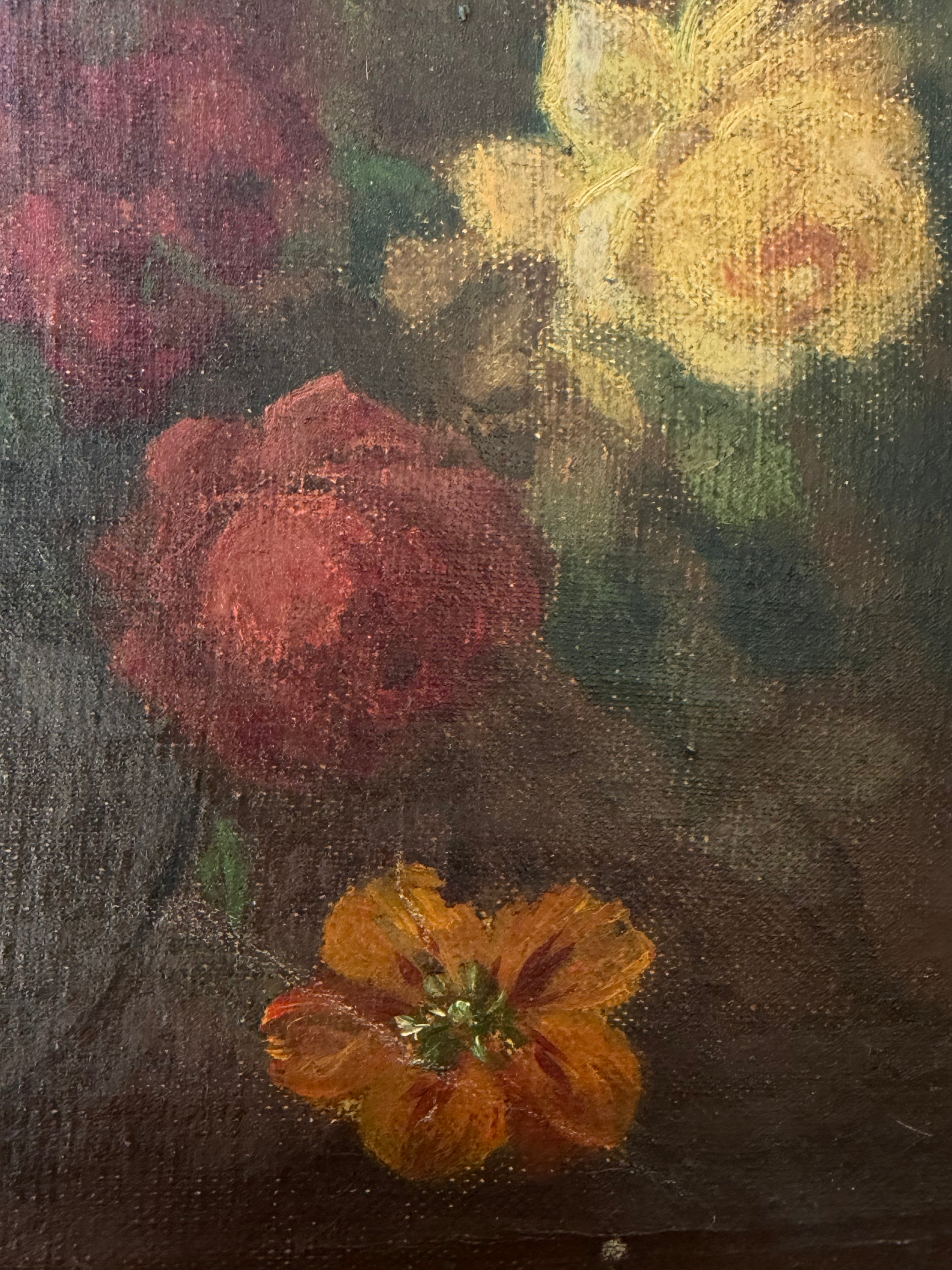 Victorian Still Life of Flowers, Oil on Canvas