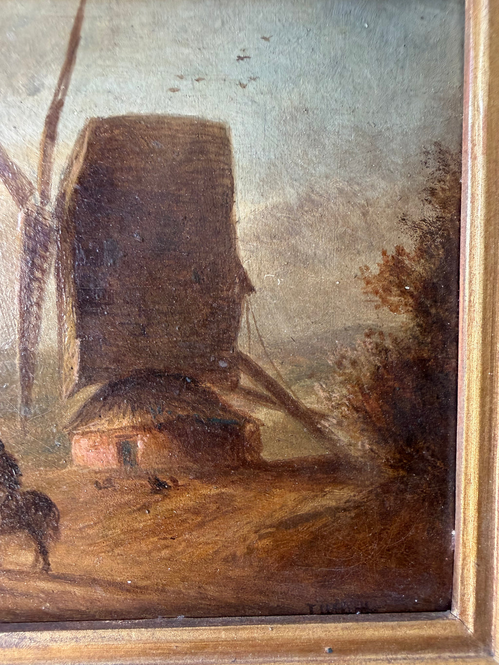 19th Century European Oil Painting of Windmill