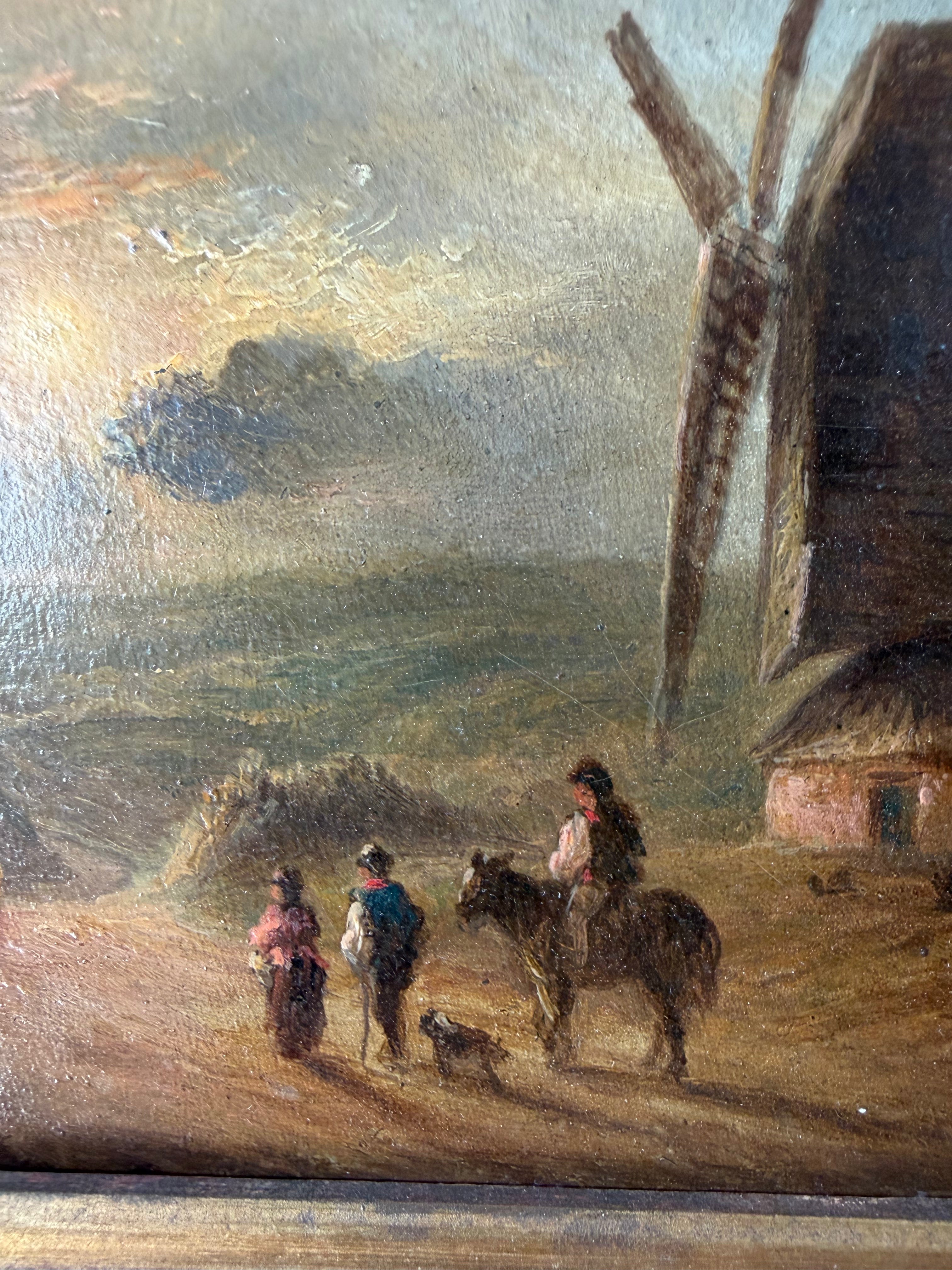 19th Century European Oil Painting of Windmill