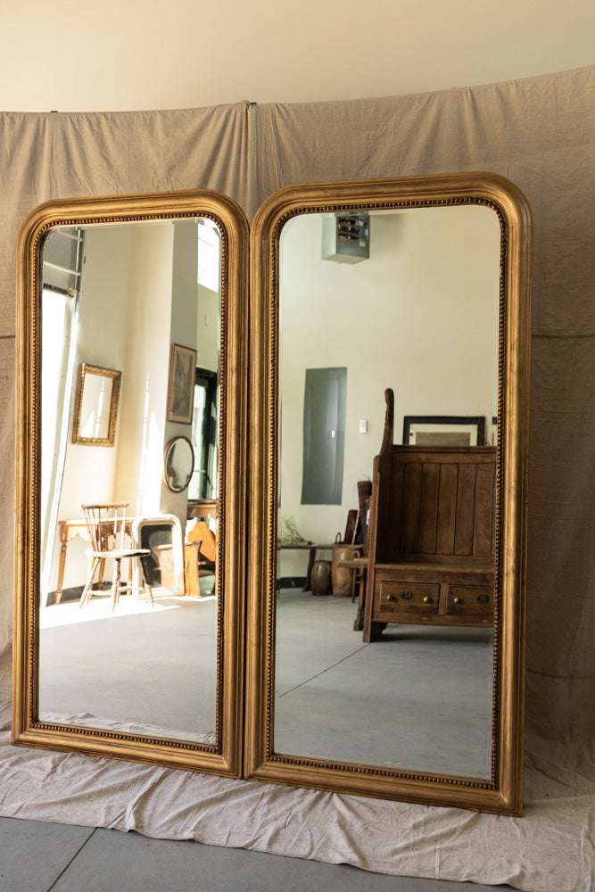 Large Vintage French Standing Mirror with Beveled Glass