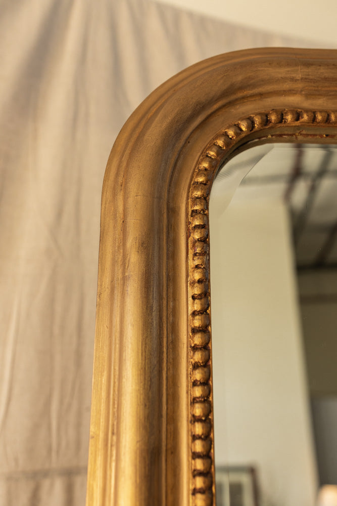 Large Vintage French Standing Mirror with Beveled Glass