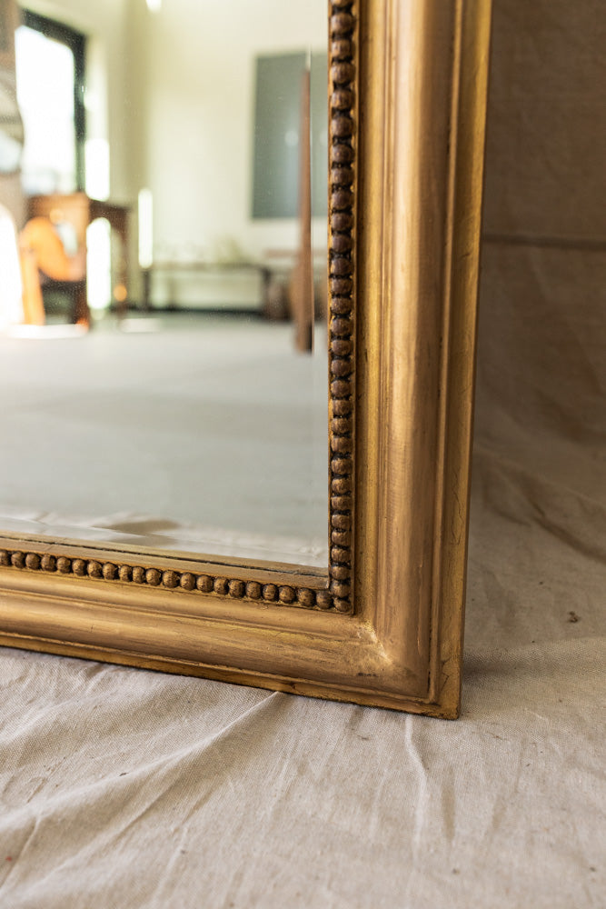 Large Vintage French Standing Mirror with Beveled Glass