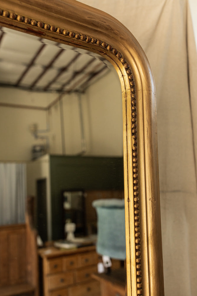 Large Vintage French Standing Mirror with Beveled Glass