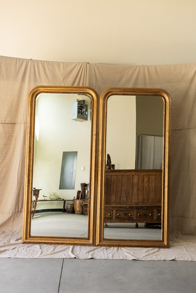 Large Vintage French Standing Mirror with Beveled Glass