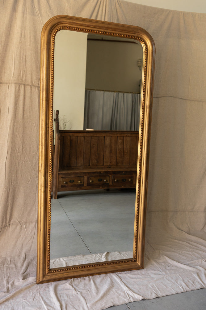 Large Vintage French Standing Mirror with Beveled Glass