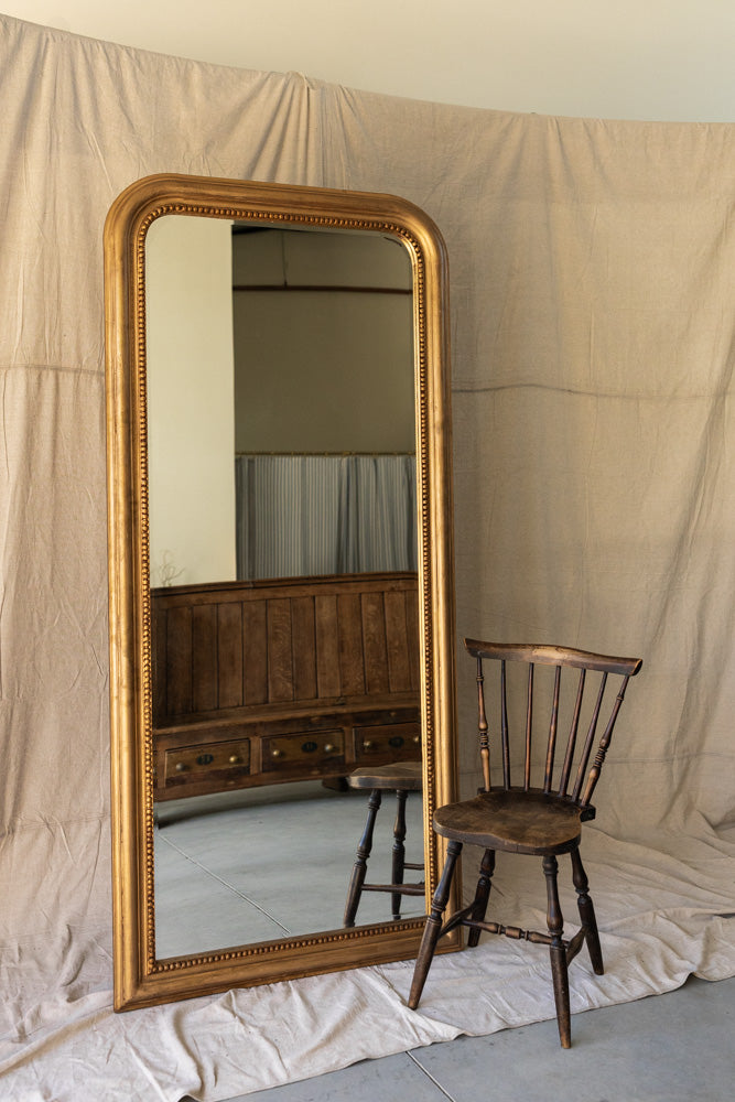 Large Vintage French Standing Mirror with Beveled Glass