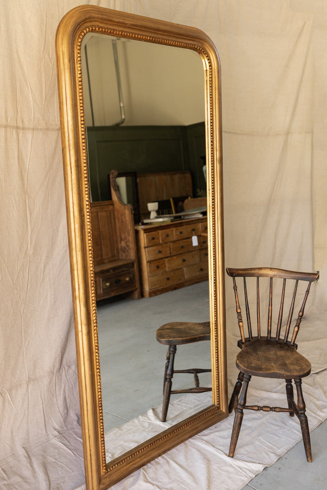 Large Vintage French Standing Mirror with Beveled Glass