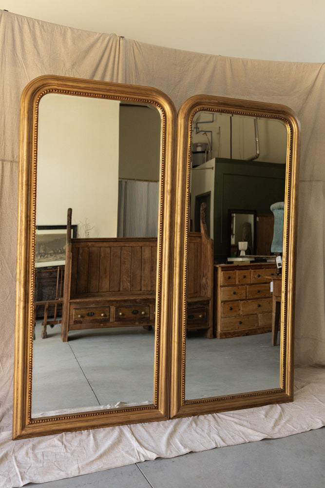 Large Vintage French Standing Mirror with Beveled Glass