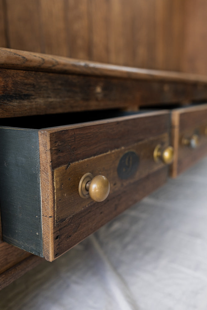 Antique English Settle Bench with Hymnal Drawers