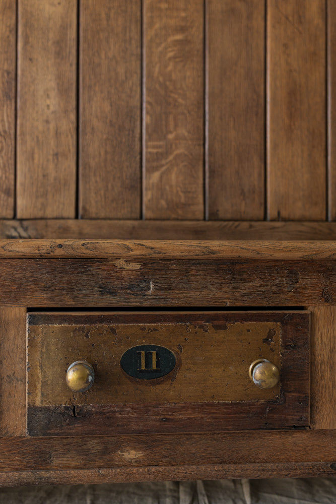 Antique English Settle Bench with Hymnal Drawers