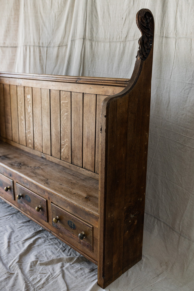 Antique English Settle Bench with Hymnal Drawers