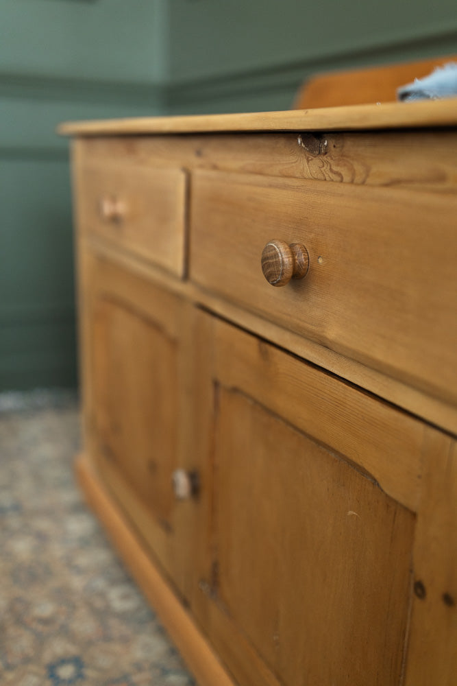 Small English Pine Sideboard with Cupboard & Drawers