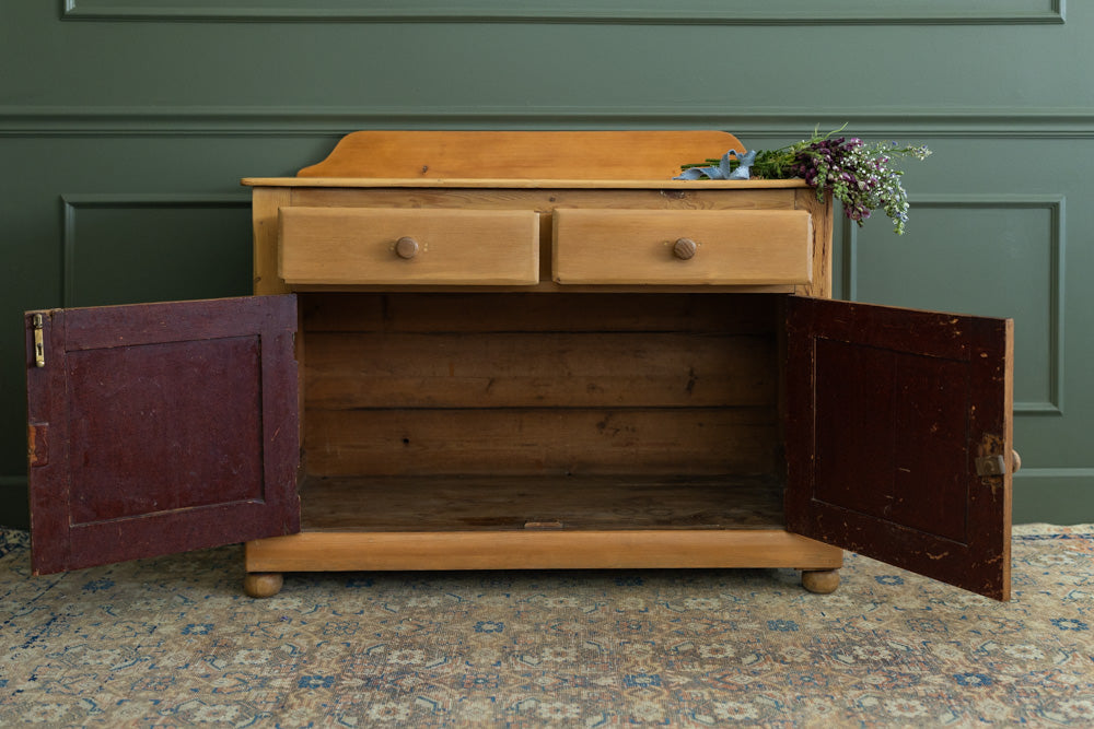 Small English Pine Sideboard with Cupboard & Drawers