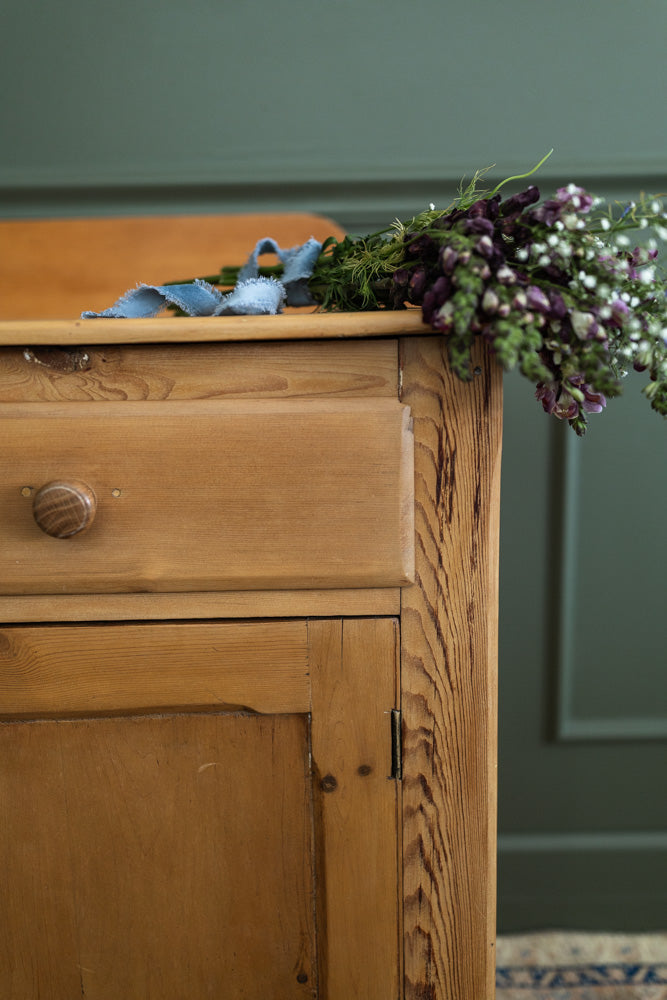Small English Pine Sideboard with Cupboard & Drawers